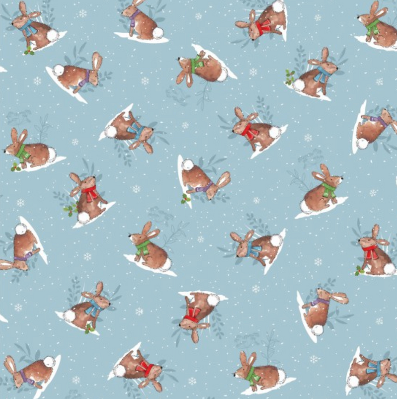 Winter Wonderland Rabbits 100% Premium Cotton Fabric Sold Per Half Metre