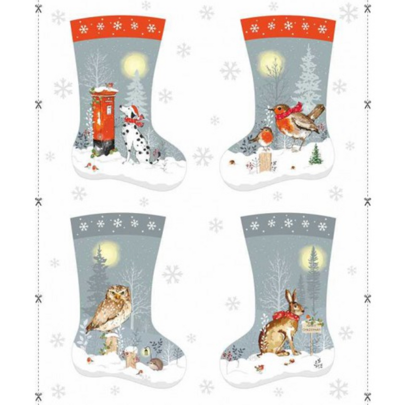 Winter Moon Stocking Panel 100% Premium Cotton Fabric Sold Per Panel