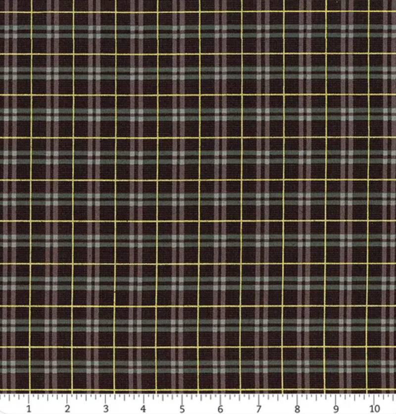 Winter Dreams Black & Green Gingham 100% Premium Cotton Fabric Sold Per Half Metre