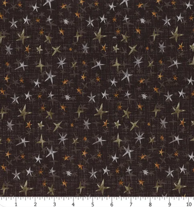 Winter Dreams Black Stars 100% Premium Cotton Fabric Sold Per Half Metre