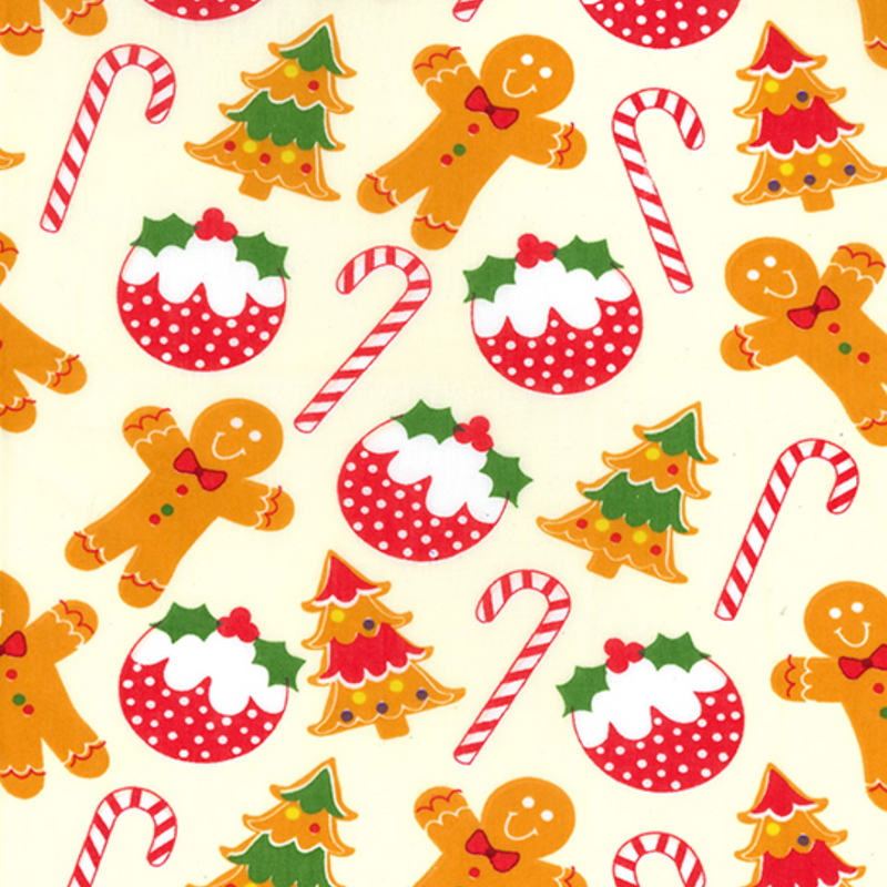 Cream Gingerbread Men Polycotton Fabric 112cm wide sold by the half metre