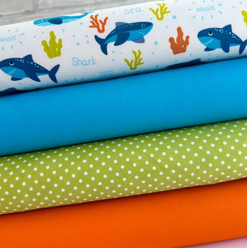 Sharks & Whales 4 Piece Fat Quarter Bundle 100% Cotton Poplin Fabric