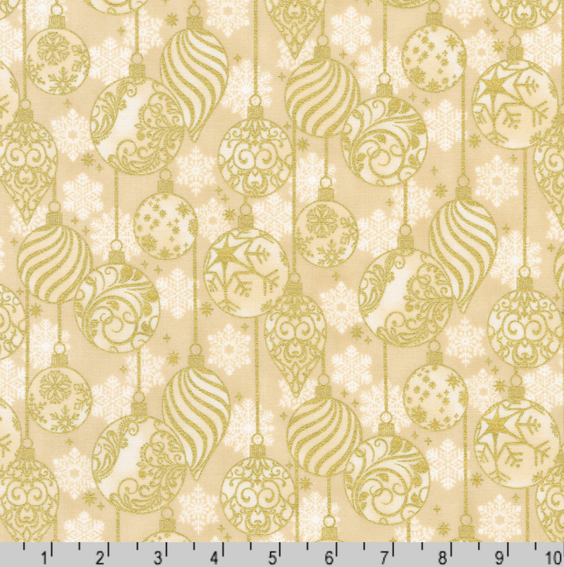 Cream Christmas Traditional Trimmings Baubles by Robert Kaufman - 100% Premium Cotton Fabric, per 1/2 M