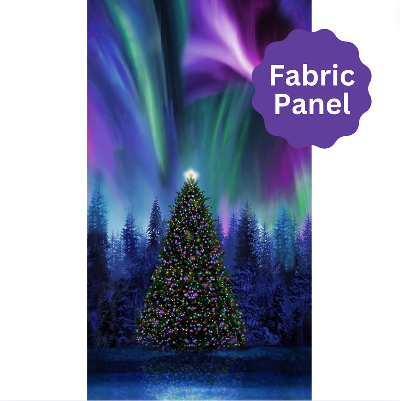 CHRISTMAS TREE AURORA Panel - 100% Premium Cotton Fabric Sold Per Panel