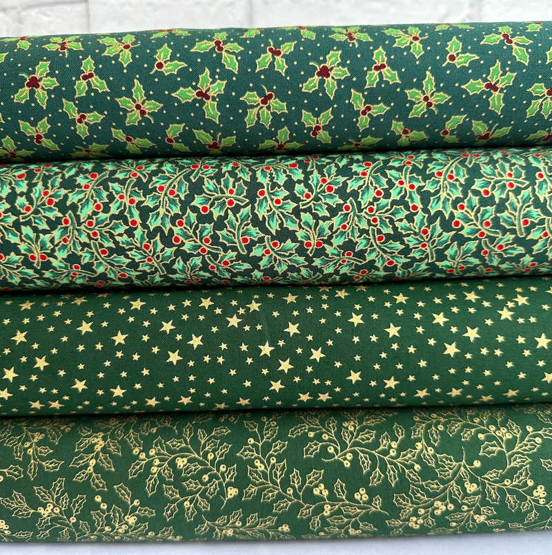 Christmas 4 Favourite Greens Fat Quarter bundle 100% Cotton Fabric