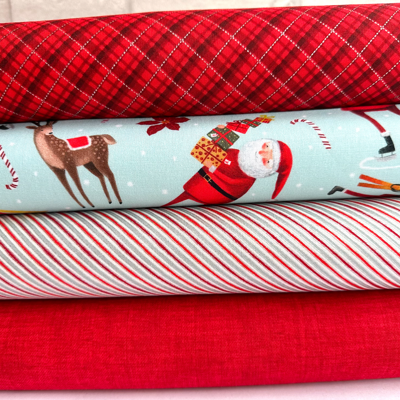 Santa & Reindeer 4 Piece Fat Quarter Bundle 100% Cotton Fabric