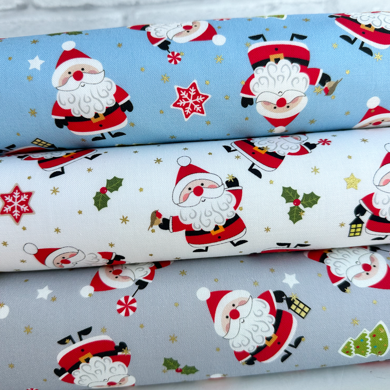 3 Piece Cute Santa Christmas Fat Quarter Bundle 100% Cotton Fabric