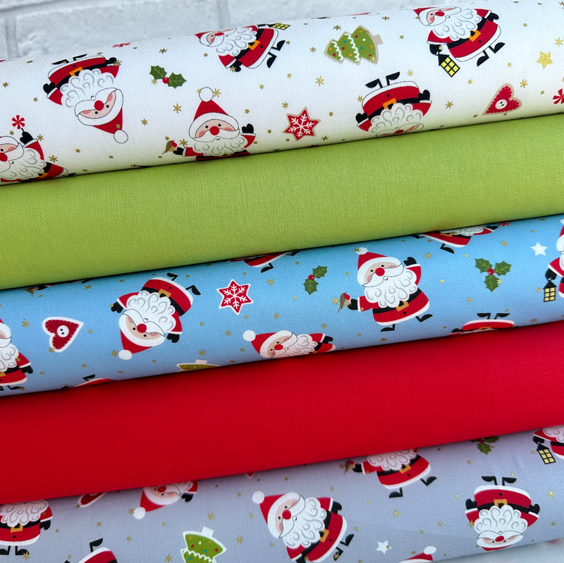 5 Piece Cute Santa & Blenders Christmas Fat Quarter Bundle 100% Cotton Fabric