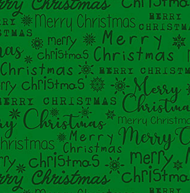 Green Merry Christmas Words Fabric 100% Premium Cotton Per 1/2 Metre