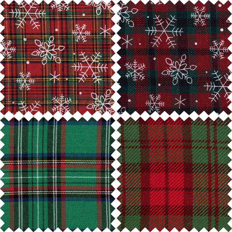 4 Piece Snowflake & Tartans Christmas Fat Quarter Bundle 55% polyester, 45% cotton