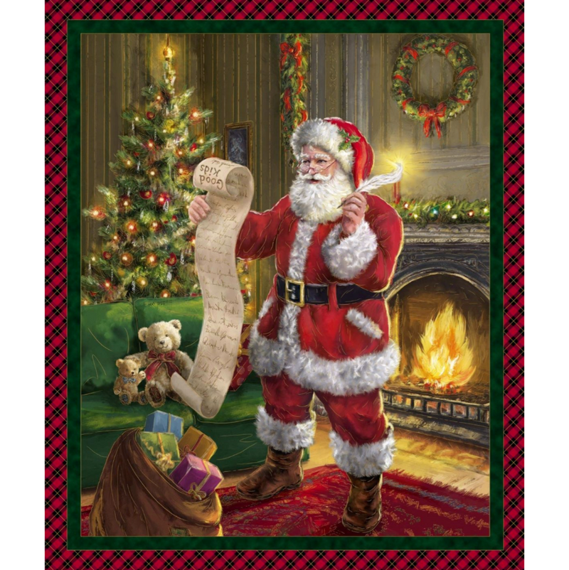 Checking It Twice Father Christmas Panel 100% Premium Cotton Fabric Sold Per Panel