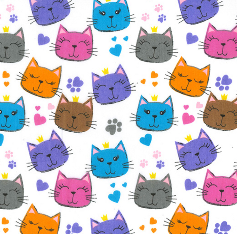 Colourful Cats Polycotton Fabric 112cm Wide Per 1/2 Metre