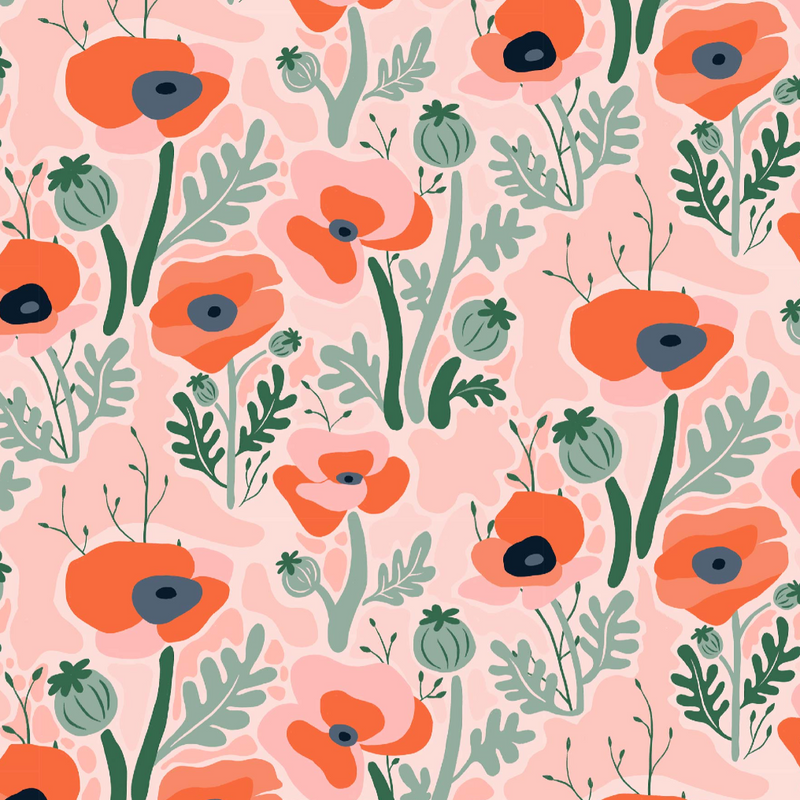 Pink Poppy Queen 100% Premium Cotton Fabric Sold Per 1/2 Metre