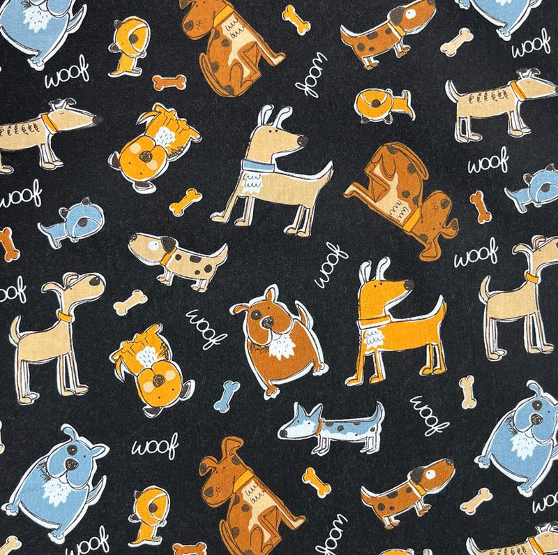 Black Dog Pals 100% Cotton Fabric Sold Per 1/2 Metre