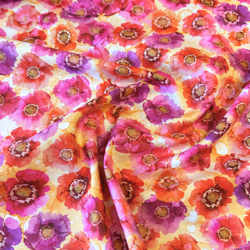 Dragonfly Dance Pink & Purple Flowers 100% Premium Cotton Fabric - Sold Per Half Metre