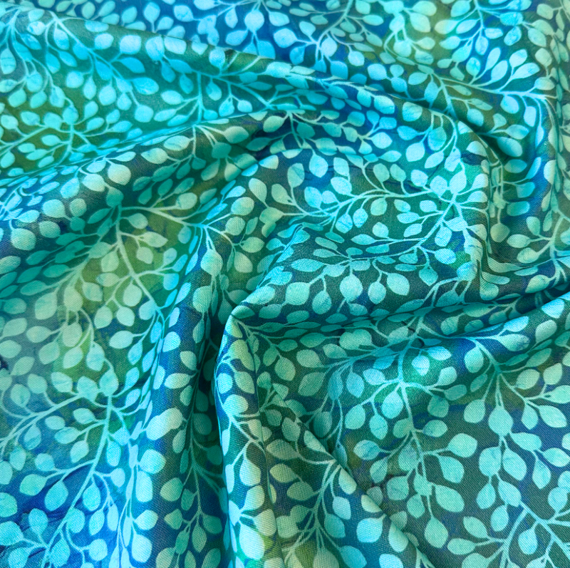 Dragonfly Dance Aqua Leaves 100% Premium Cotton Fabric - Sold Per Half Metre