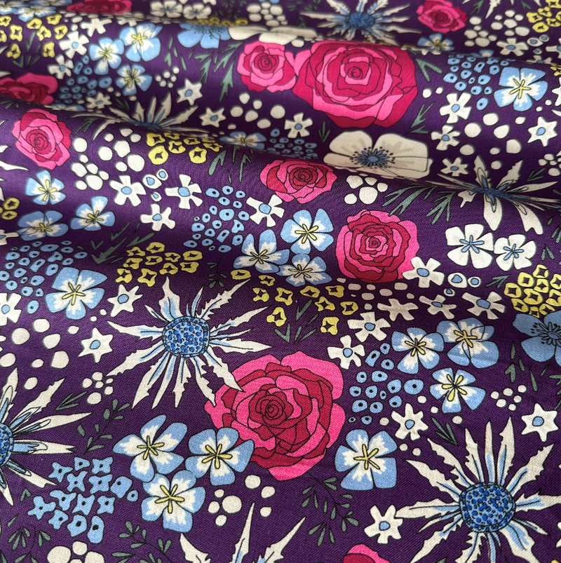 Midnight meadow thistles 100% Cotton Fabric - Sold Per Half Metre