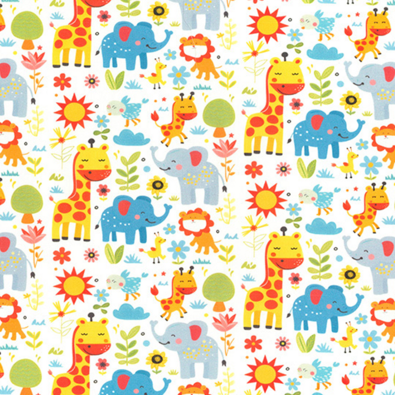 Colourful Jungle Baby Animals 100% Cotton Poplin Sold Per 1/2 Metre 112cm Wide