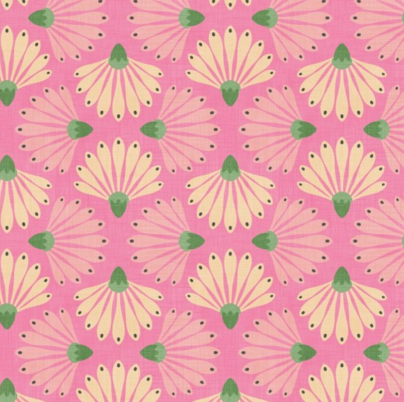 Petal Power Fans Pink 100% Premium Cotton Fabric - Sold Per Half Metre