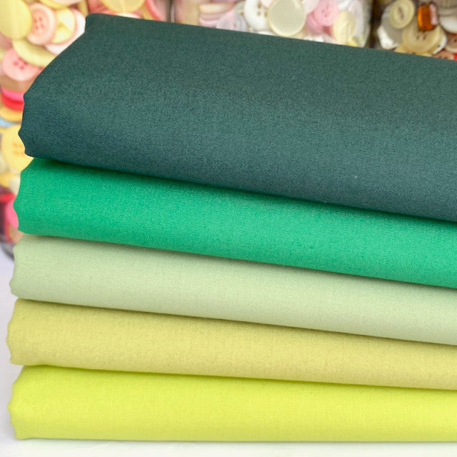 Green plains cotton poplin 5 piece blender fat quarter bundle, 100% cotton fabric, Ideal for patchwork